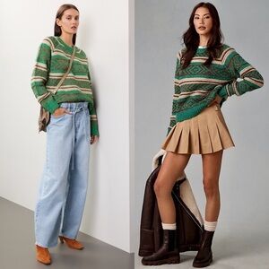 SCOTCH & SODA Wool Alpaca Blend Fuzzy Striped Metallic Fair Isle Crew Sweater XS